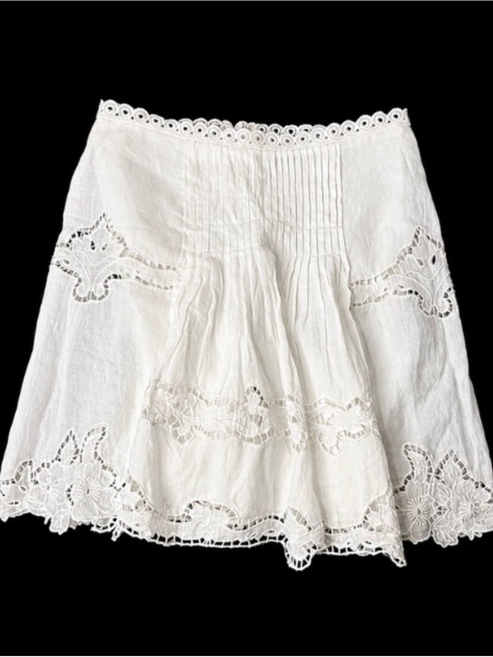 Isabel Marant White Embroidered Cutwork Lace Pintuck Mini Skirt Size 36